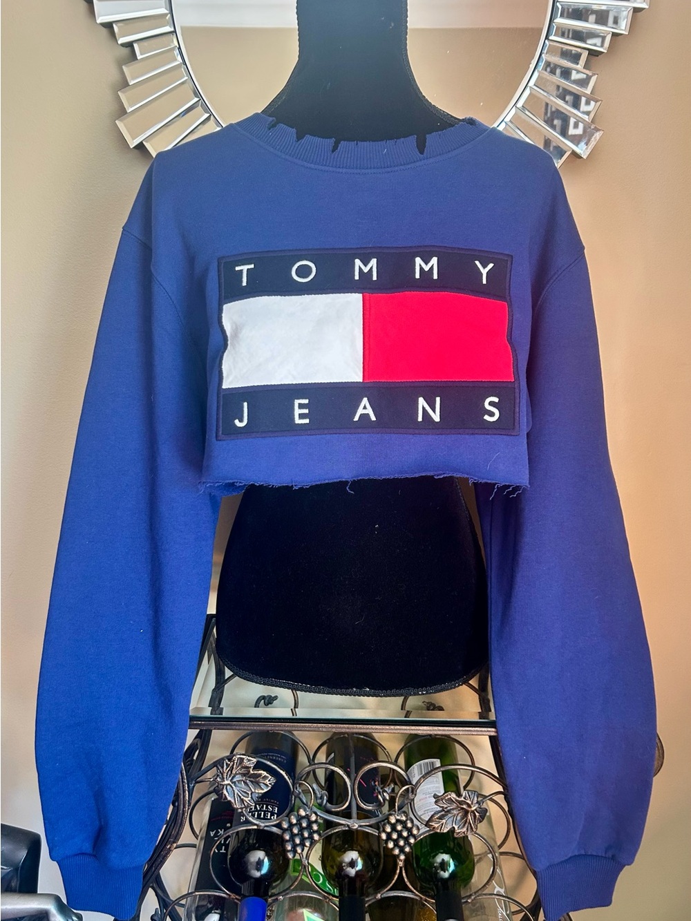 Tommy Hilfiger Navy Cropped Logo Sweatshirt with White and Red Patch